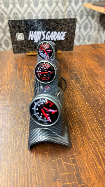 Piller Meter Gauges | 3 in 1 | Carbon-Fiber Frame | Universal Fitting | RPM Meter , Voltage Meter , Temp Meter